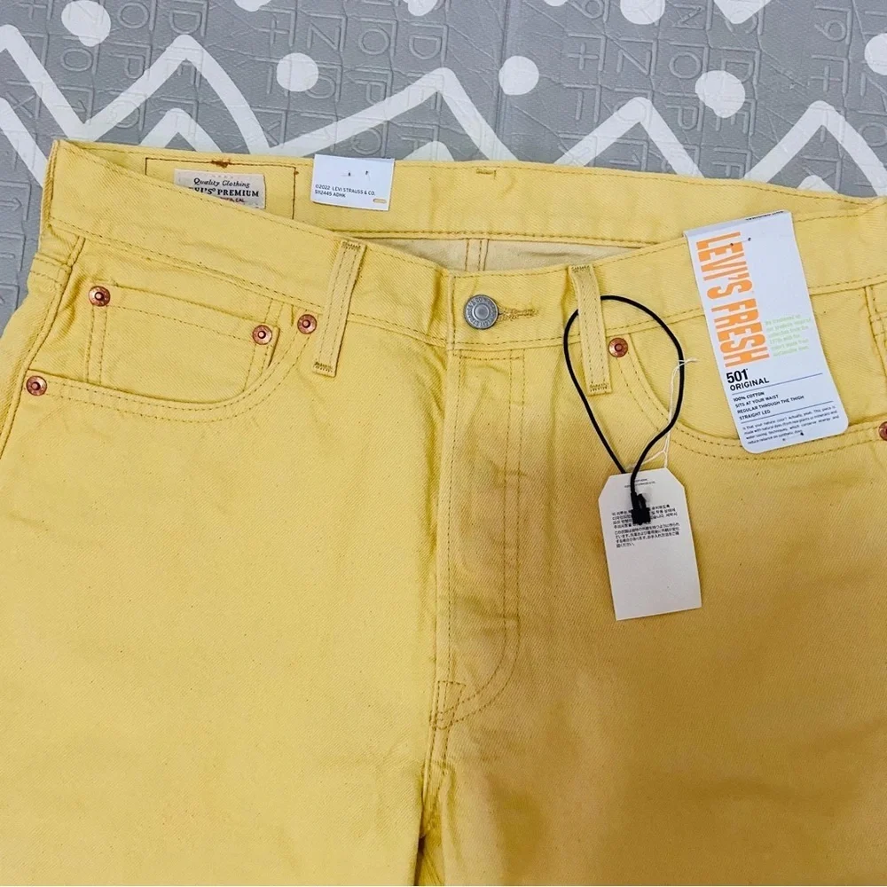 Vintage Retro Yellow Levis 501 Jeans Mens Yellow Denim Regular Fit $120 - Picture 5 of 5